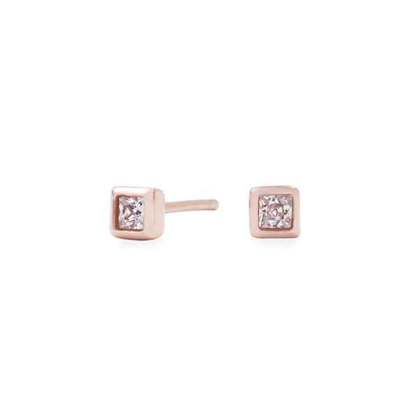rose gold 4mm square stone stud earrings hypoallergenic MIAJWL T119E005DORO