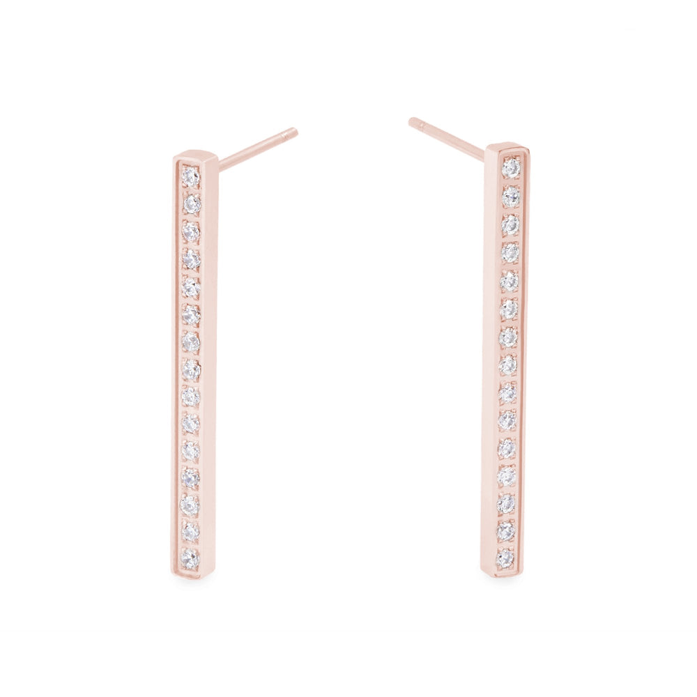 rose gold stainless steel long bar earrings stones T119E010DORO MIAJWL