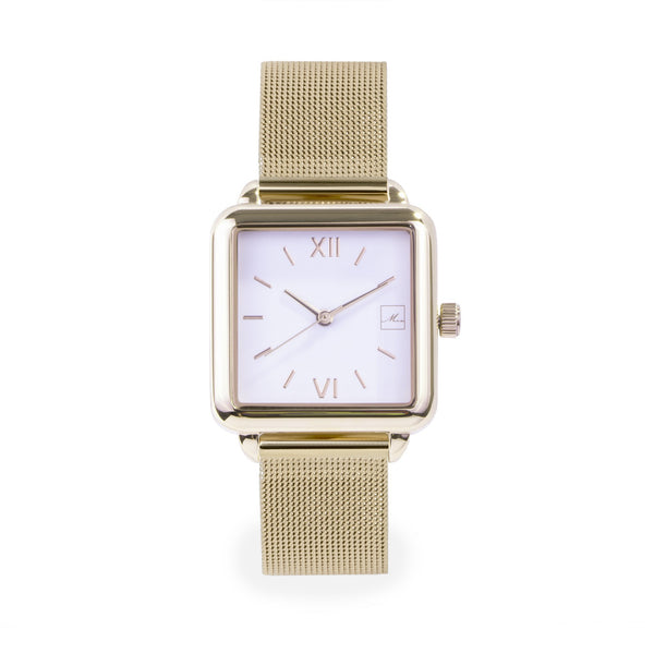 gold stainless steel square watch women W119M03DO MIA Jewelry