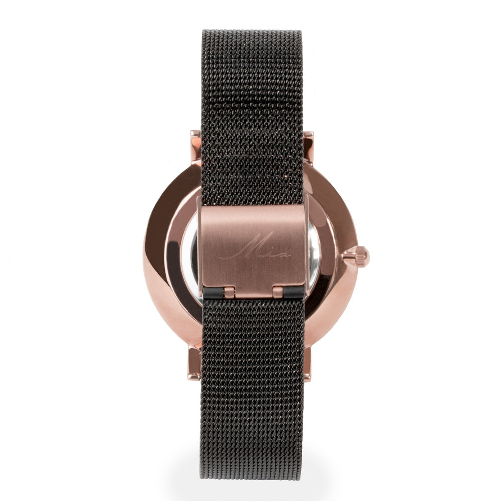 minimal black rose gold watch for women