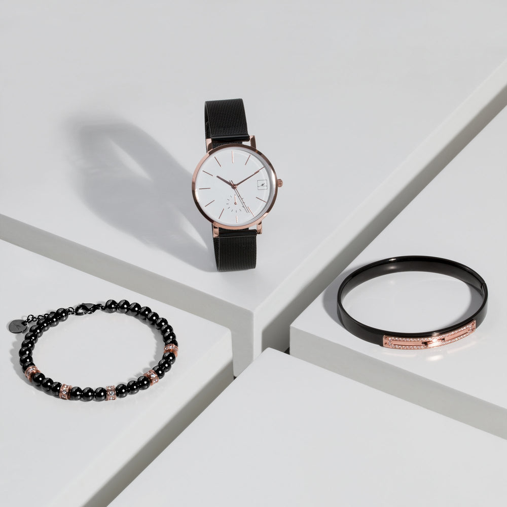 minimal black rosegold watch for women