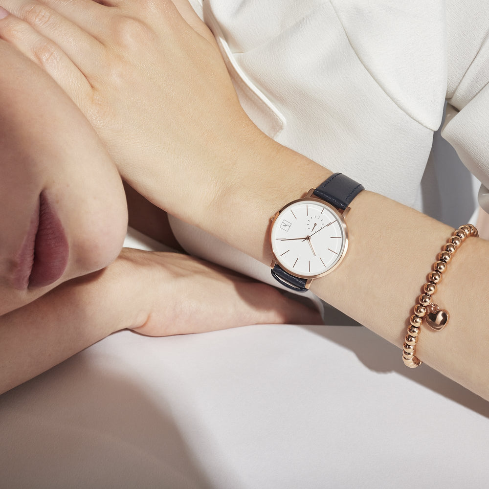 minimal navy leather watch for women