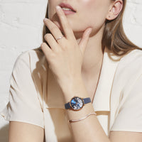 navy leather watch with flowers dial W119M01BM MIA Jewelry