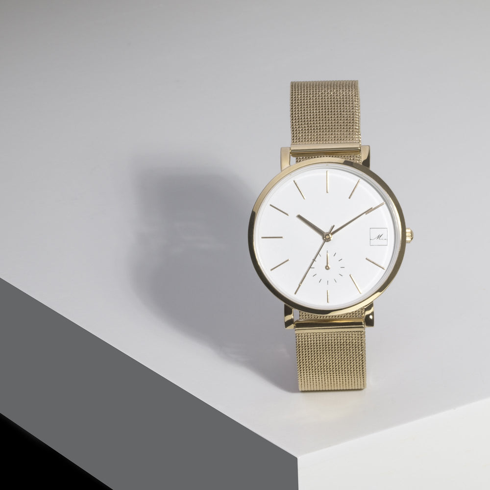 watch-women-gold-white-mesh-bracelet-hypoallergenic -W317M02-MIA
