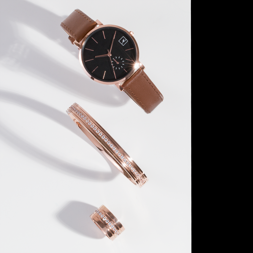 minimal brown leather watch for women