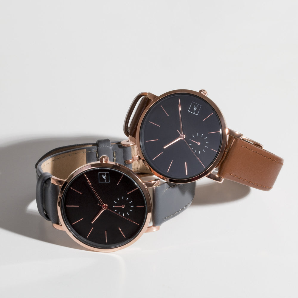 minimal grey leather watch for women