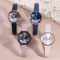 pink and black leather watch with flowers dial W119M01NORO MIA Jewelry