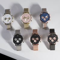 minimal gold chrono pink dial watch women 