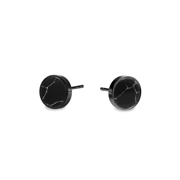 black marble round stud earrings 