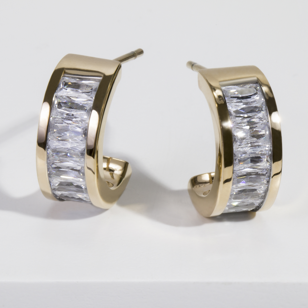 gold stainless steel hoop earrings with stones