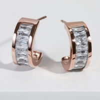 rose gold stainless steel hoop earring with stones