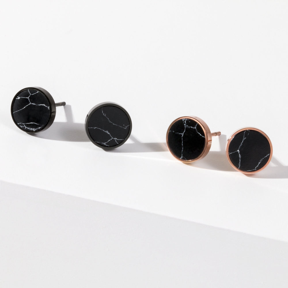 hypoallergenic black marble earrings stainless steel