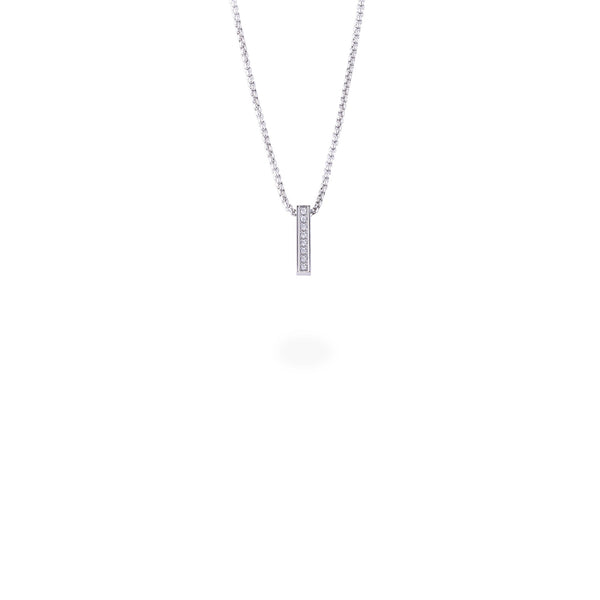 silver minimal bar pendant necklace with stones 