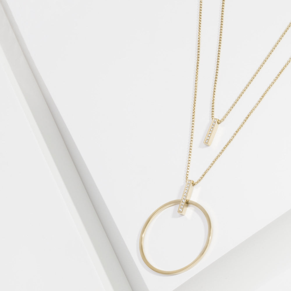 gold circle long necklace hypoallergenic