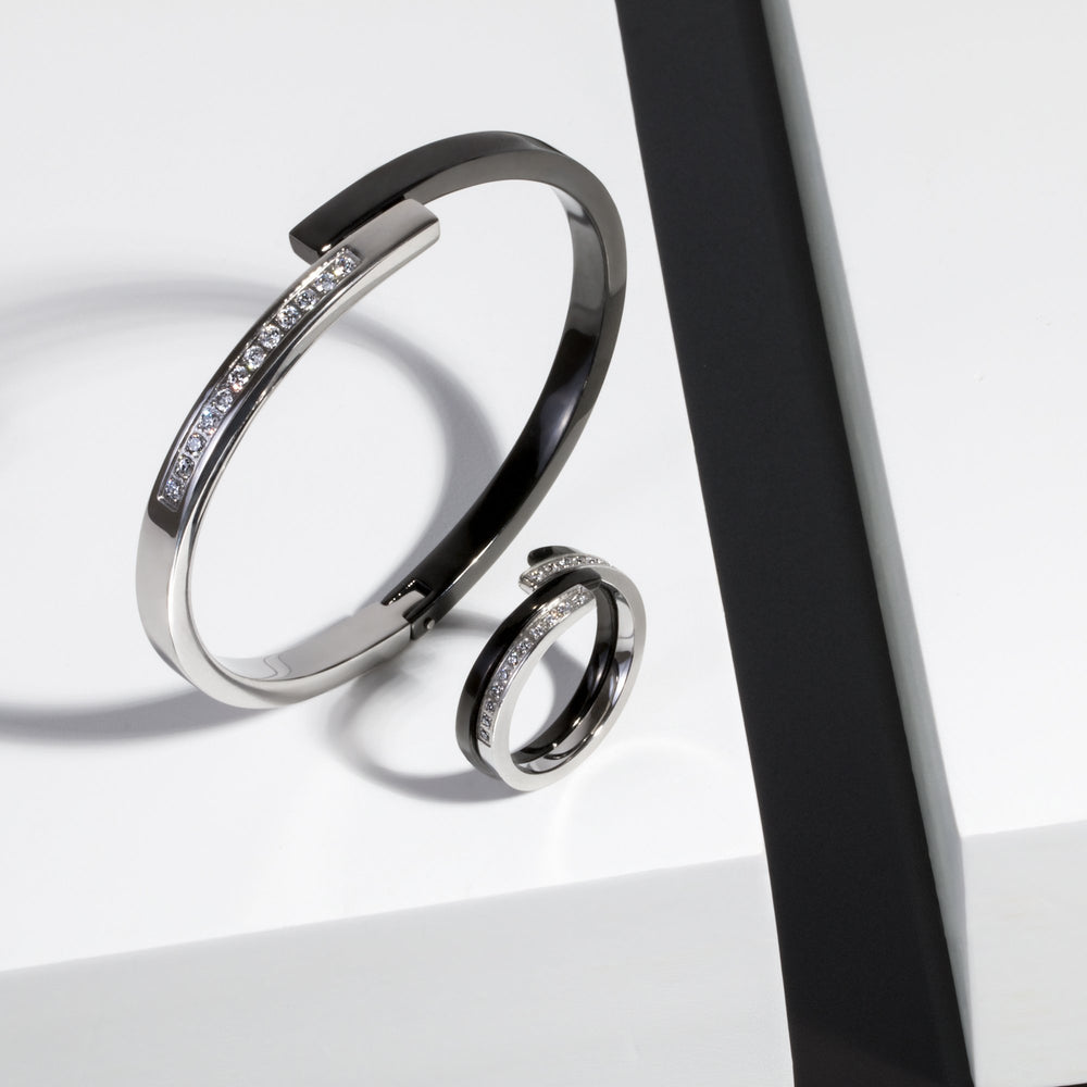 black silver modern ring stones stainless steel