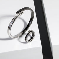 black silver bangle bracelet with stones stainless steel