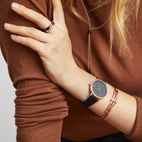 minimal silver black watch with stones