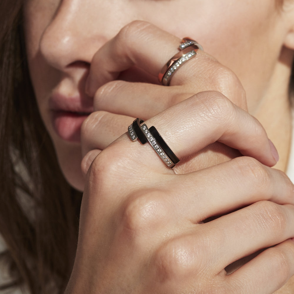 rose gold silver modern ring stones stainless steel
