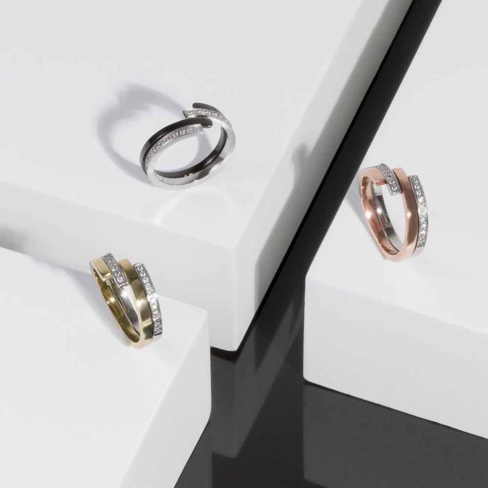 rose gold silver modern ring stones stainless steel