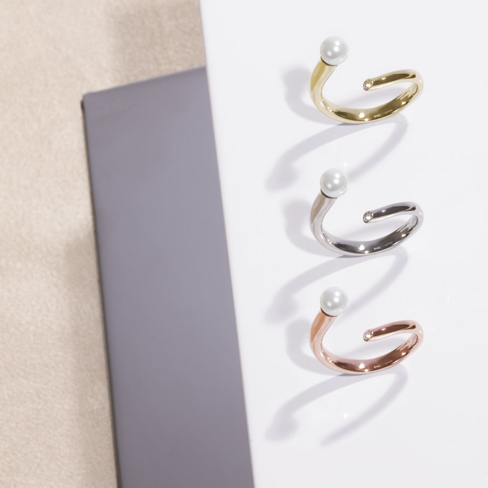 minimal pearl stone ring stainless steel