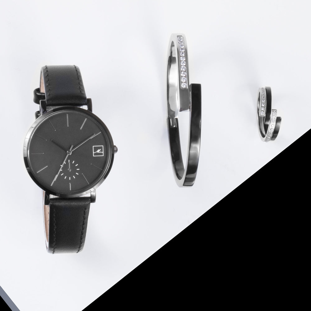 Minimal black watch genuine leather interchangeable straps MIAJWL Australia
