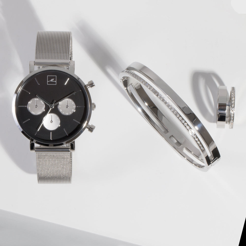 minimal chrono watch women silver black