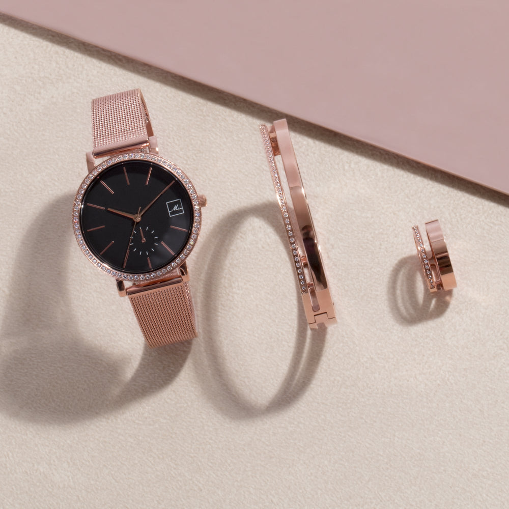 minimal silver black watch with stones