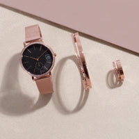 minimal silver black watch with stones