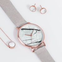silver white marble watch women