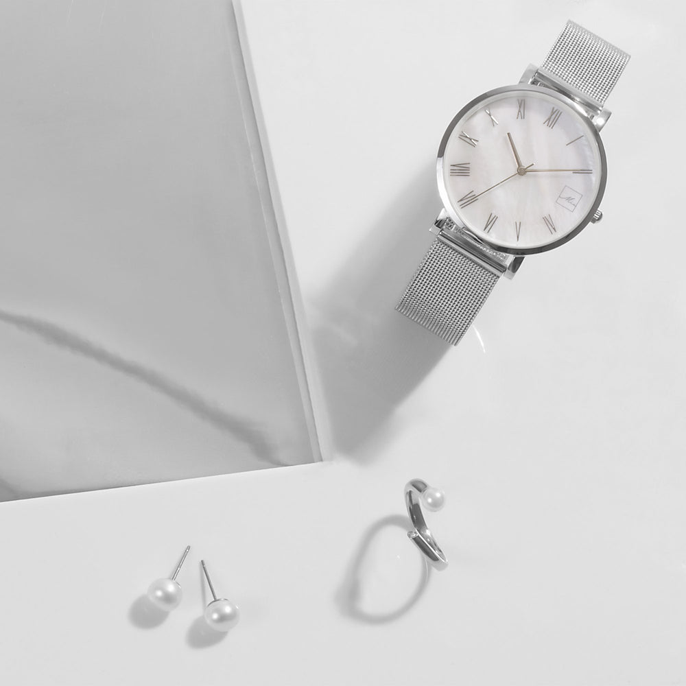 minimal pearl stainless steel watch