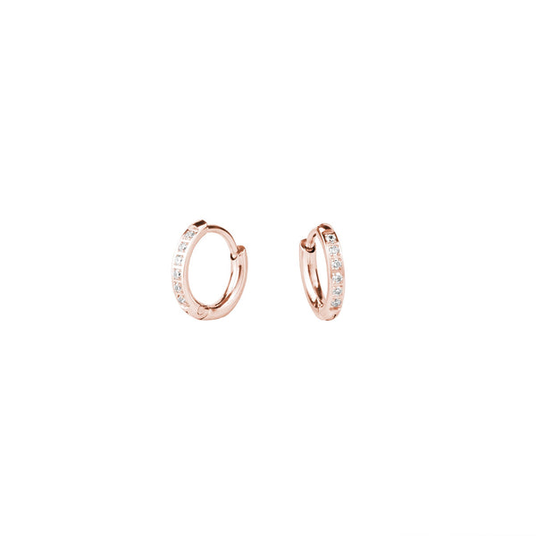 8 mm rose gold huggie earrings with stones stainless steel MIAJWL