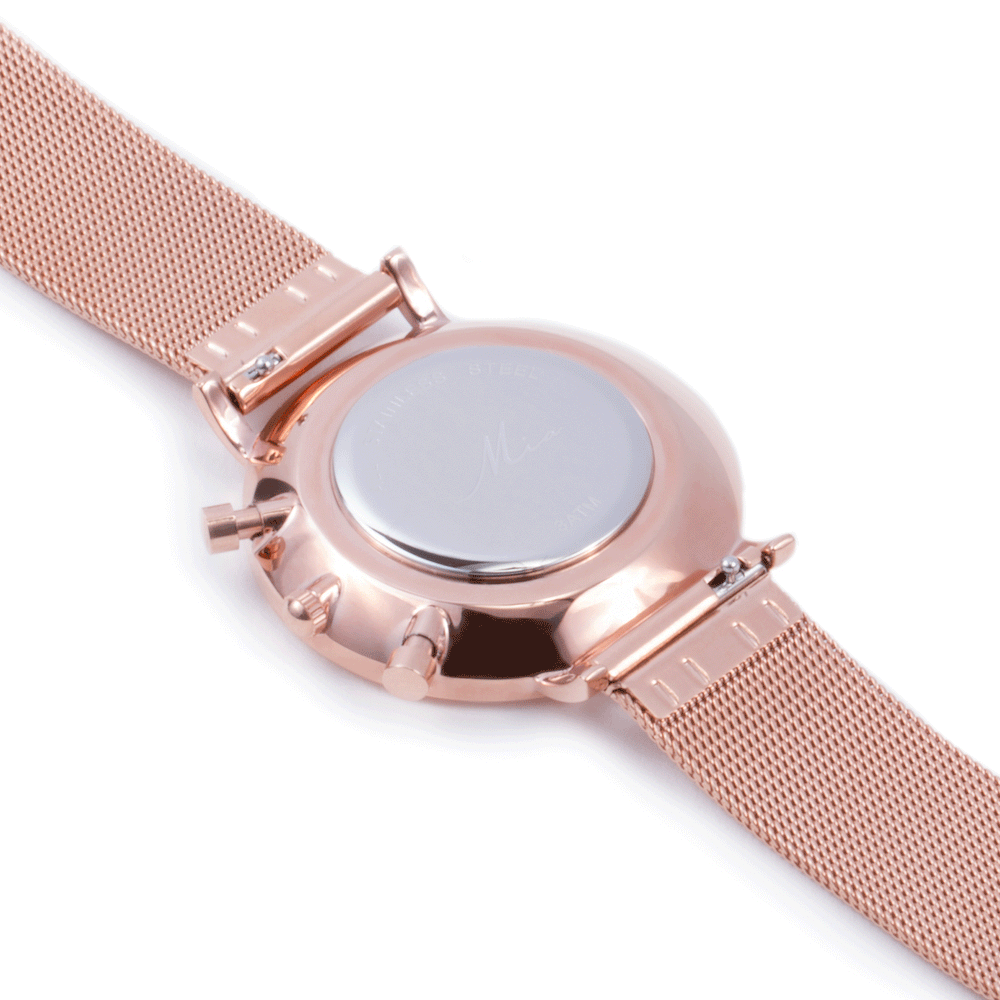 minimal black chrono watch women with rose gold