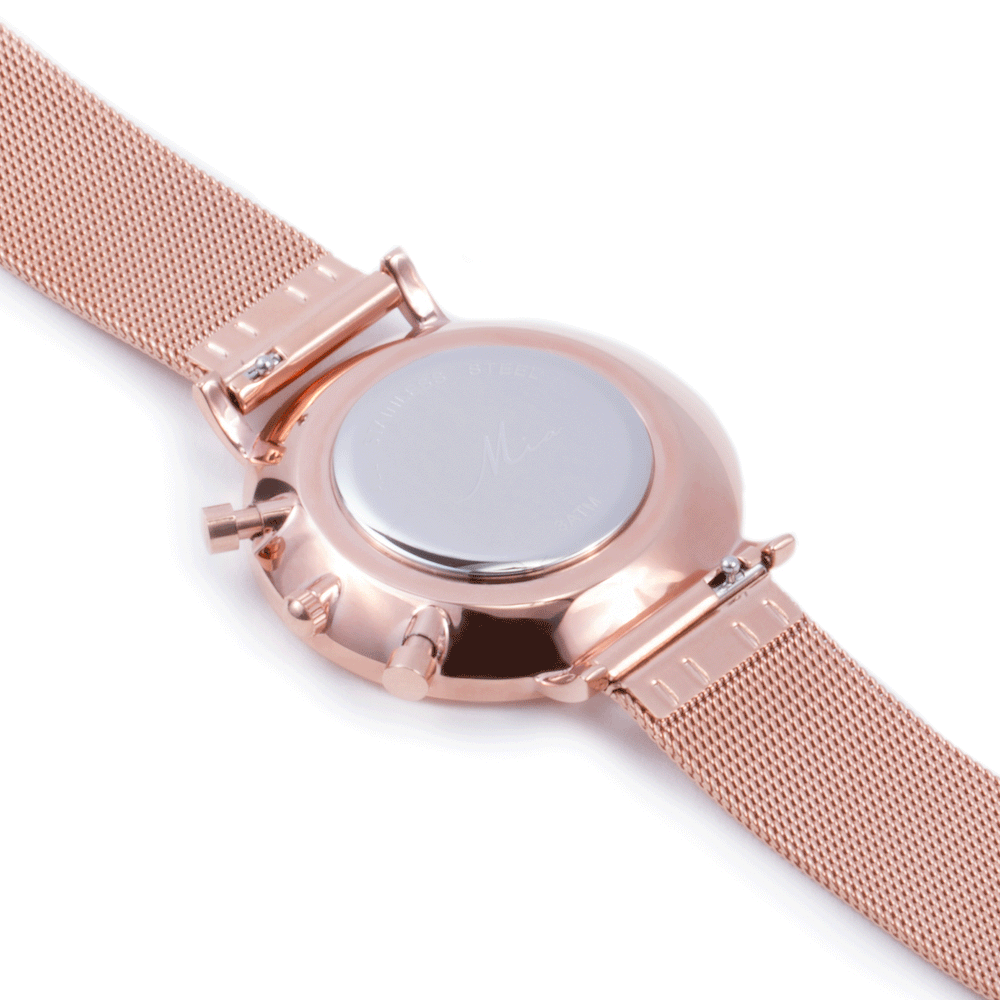 minimal gold chrono pink dial watch women 